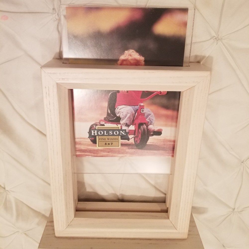 Wooden TWO SIDED Picture Frame White Washed wood  NWOT